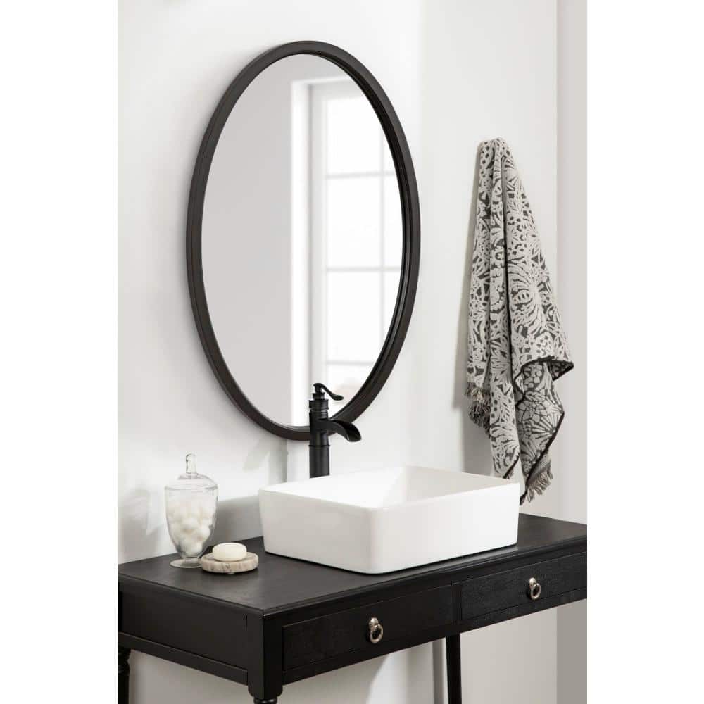 Black Oval Wood Framed Bathroom Vanity Mirror