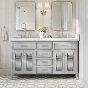 Kensington 60.25 in. W x 22 in. D x 36 in. H Single Sink Freestanding Bath Vanity in Grey with Carrara White Quartz Top