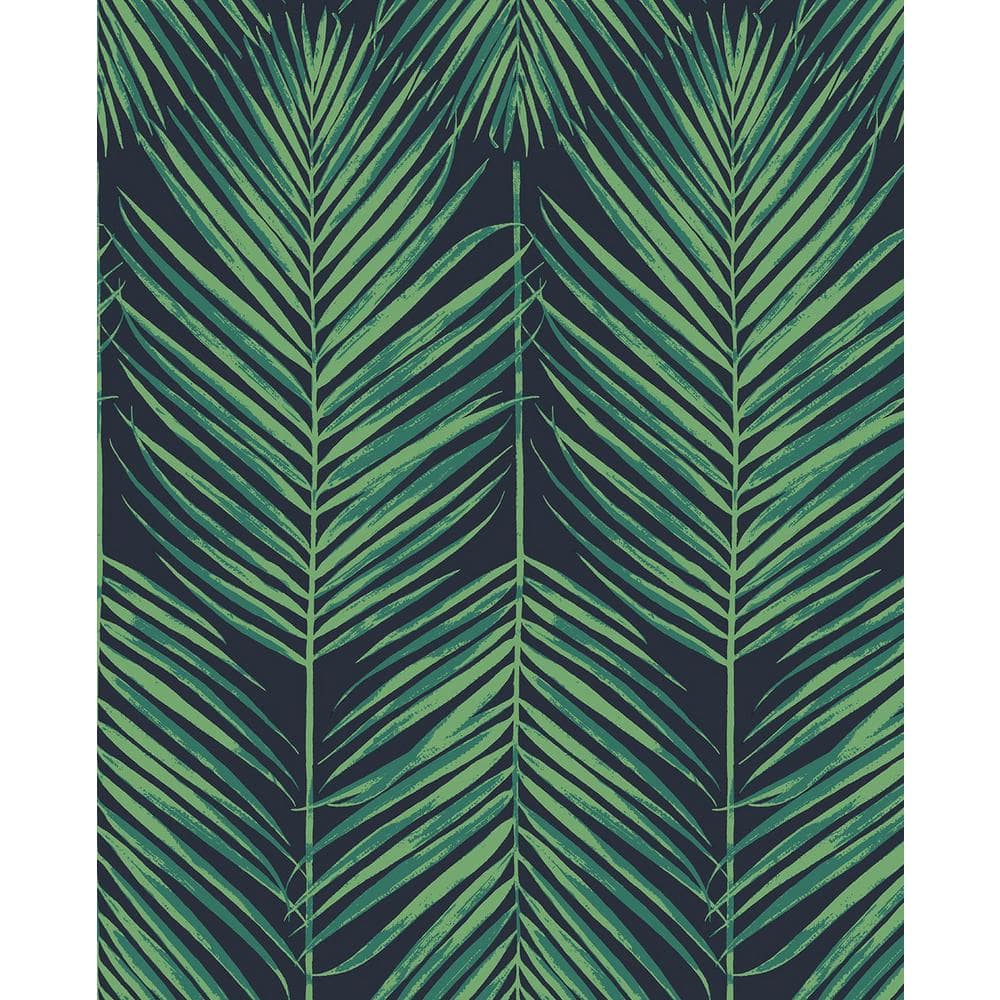 NextWall Midnight Blue and Sea Green Tropic Palm Vinyl Peel and Stick