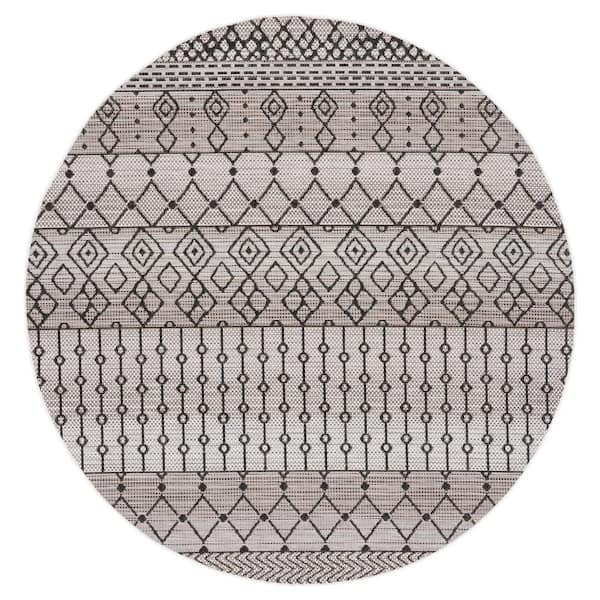 SAFAVIEH Havana Light Brown/Black 7 ft. x 7 ft. Aztec Tribal Indoor/Outdoor Round Area Rug