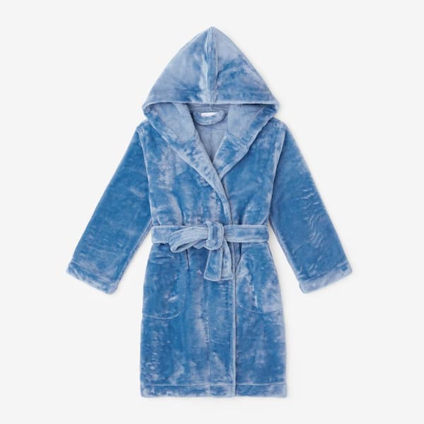 The Company Store Company Plush Unisex Family Kids 14/16 in. Blue Robe