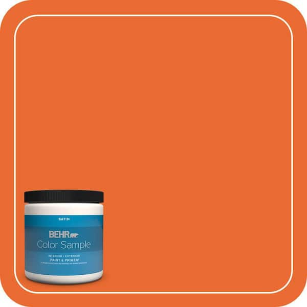 BEHR PREMIUM PLUS 8 oz. #220B-7 Electric Orange Satin Enamel Interior/Exterior Paint & Primer Color Sample