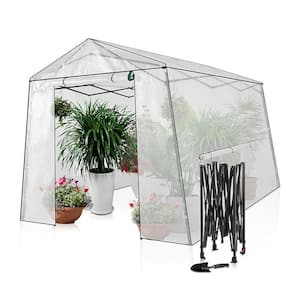 8.5 ft. x 11.2 ft. x 7.4 ft. PE White Greenhouse with Roll-up Zipper Doors, Roll-Up Side Windows, Hand Shovel