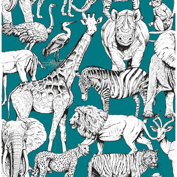 Superfresco Easy Jungle Animals Teal Paper Strippable Roll (Covers 56 sq. ft.)