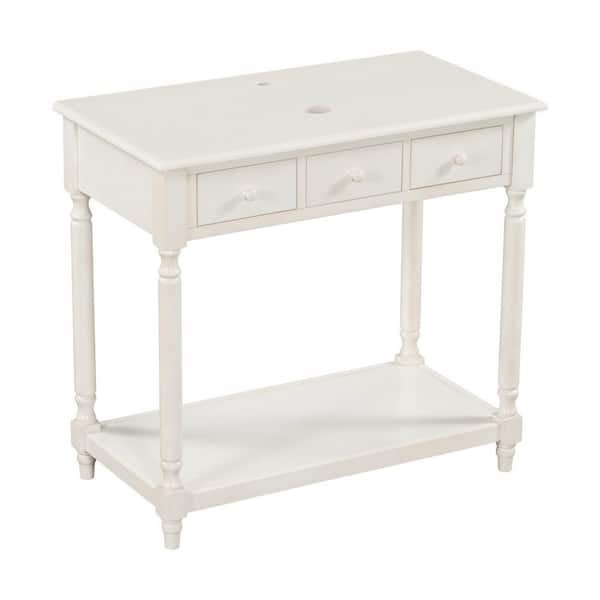 Unbranded 36.06 in. W x 19.17 in. D x 33.43 in. H Bath Vanity Base with Top 2-Drawer and Open Shelf in Antique White(Without Sink)