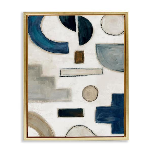 Neutral Shapes Blue & Beige by Emma Peal Gold Floater Frame Abstract Graphic Art Print 21 in. x 17 in.