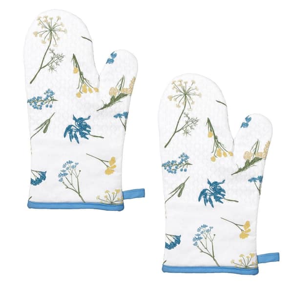 Lenox Wildflower All-Over Oven Mitts, Set of 2, Blue - One Size