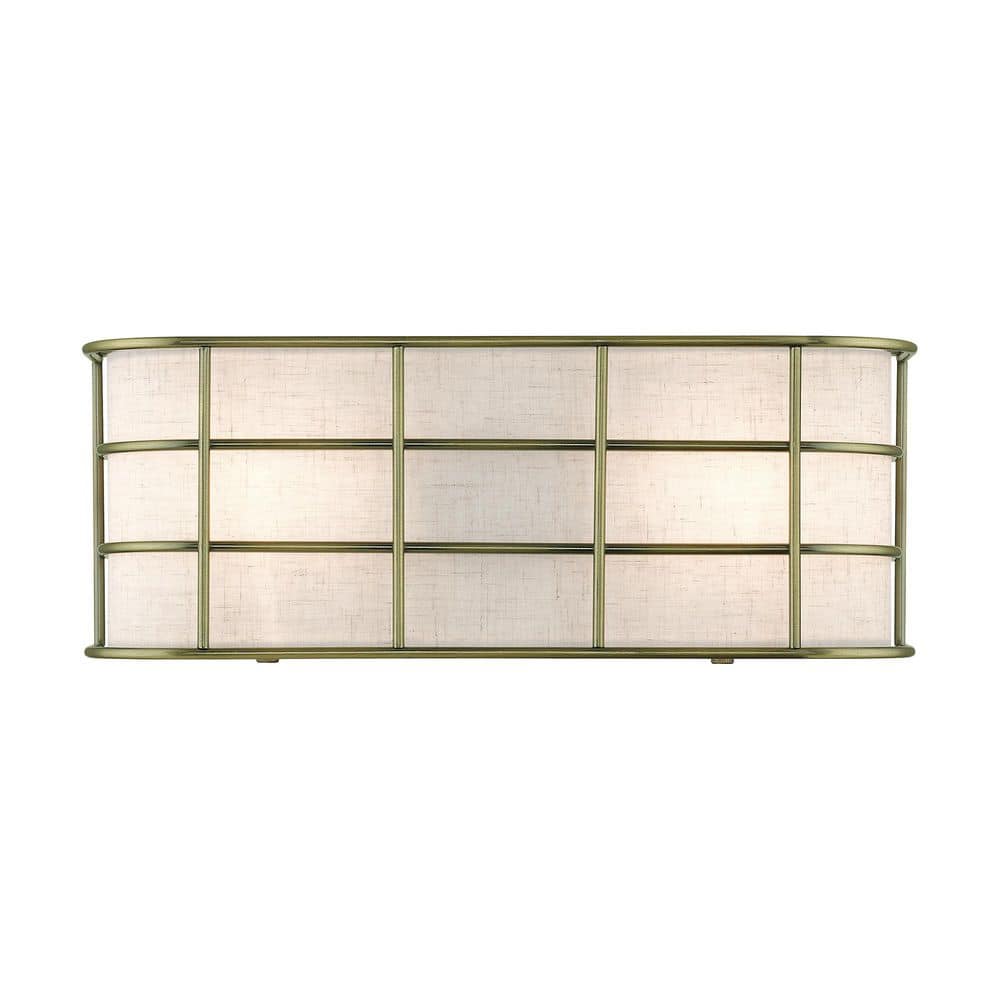 Wycombe 14 in. 2 Light Antique Brass Industrial Wall Sconce with Hand Crafted Oatmeal Fabric Shade price history on PriceWatchPro
