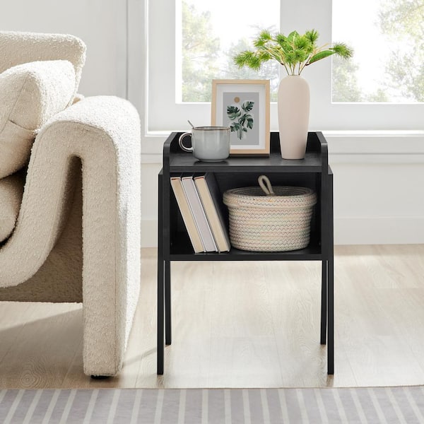 DANYA B Kazuyo 16.5 in. X 13.875 in. Mid-Century Modern Black Metal 2-Tier End Side Table - Black