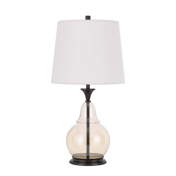 28 in. Clear Metal Table Lamp with White Empire Shade