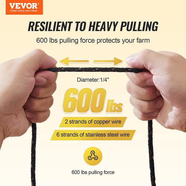 VEVOR Electric Fence Wire, 1000 ft. 305 M Portable Polypier, 1/4 in. Dia 2 Copper Strands for Reliable Conductivity