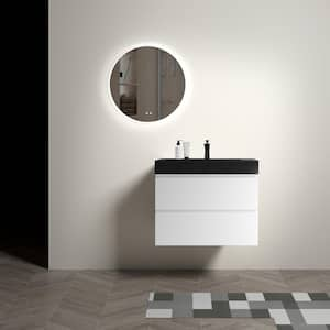 Aaby 30 in. W x 18 in. D x 25 in. H Wall Mounted Floating Bath Vanity Cabinet in White with Black Quartz Top and Sink