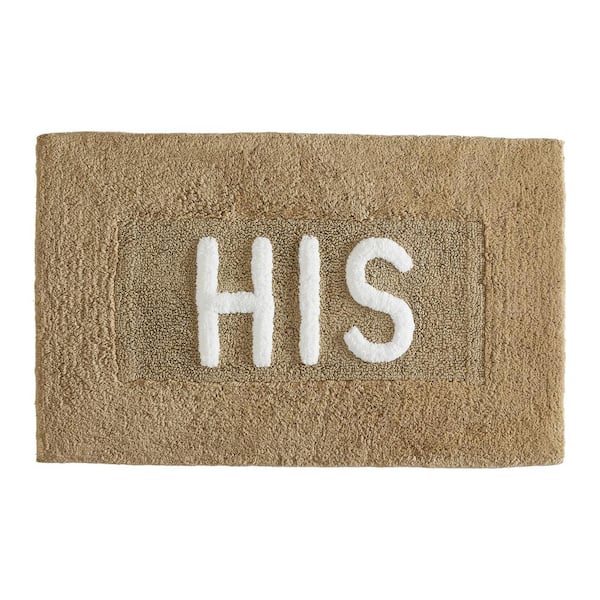 Jean Pierre Novelty "His" Beige 21 in. x 34 in. 100% Cotton Bath Rug