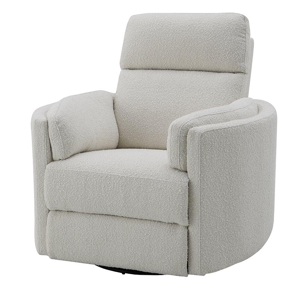 Beige Boucle Swivel Recliner with Wood Frame