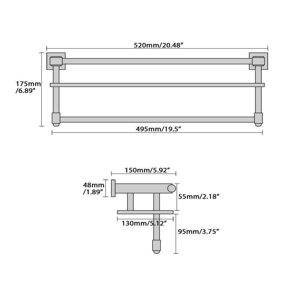 Brushed Nickel Glass and Steel Bathroom Shelf with Towel Bar