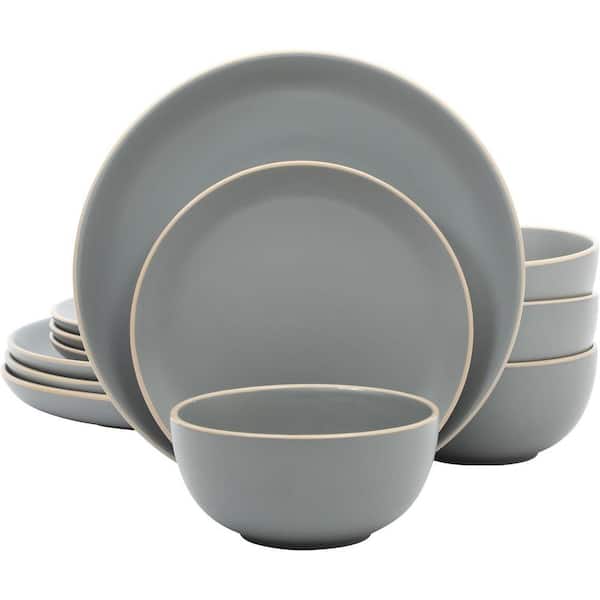 12-Piece Matte Grey Modern Stoneware Kitchen Dinnerware Sets with Plates and Bowls (Service for 4)