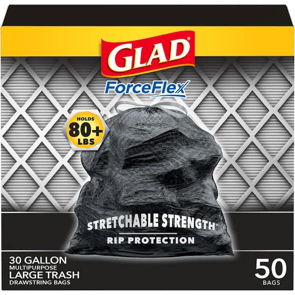 Glad 30 Gal. ForceFlex Black Drawstring Large Outdoor Trash Bags (50-Count)