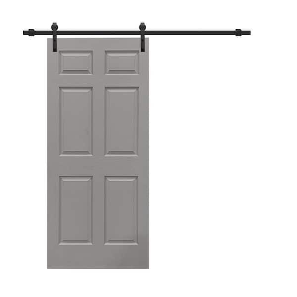 CALHOME 36 in. x 80 in. Light Gray Painted Composite MDF 6-Panel Interior Sliding Barn Door with Hardware Kit
