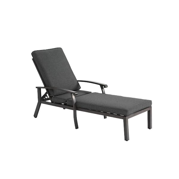 HOMEFUN 1-Piece Aluminum Outdoor Chaise Lounge Chair with Grey Cushion and 5-Level Adjustable Backrest