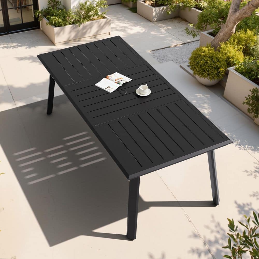 82.7 in. x 38 in. Black Rectangular Aluminum Outdoor Dining Table with Umbrella Hole price history on PriceWatchPro