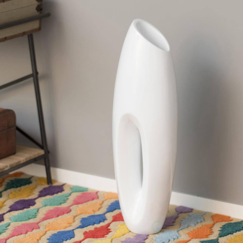 Modern White Magnesium Oxide Tall Floor Vase with Metal Base