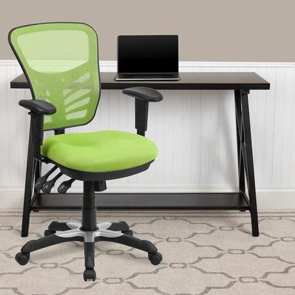 MID-BACK GREEN MESH TASK CHAIR AND COMPUTER CHAIR WITH ARMS 