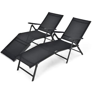 2-Piece Foldable Metal Outdoor Lounge Chair with 2-Position Footrest in Black