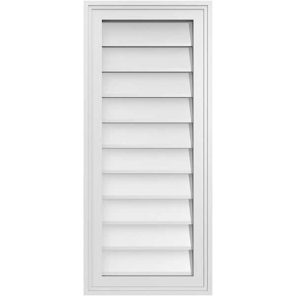 Ekena Millwork 14" x 32" Vertical Surface Mount PVC Gable Vent: Non-Functional with Brickmould Frame