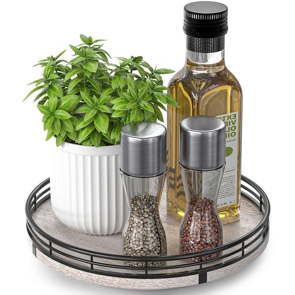9 in. White Round Wooden Lazy Susan Turntable Organizer for Kitchen Cabinet, Pantry, and Dining Table Storage