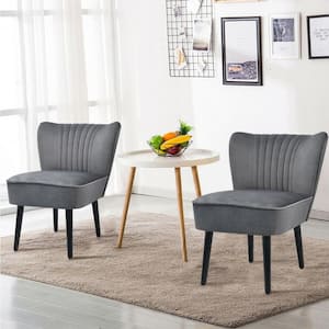 2-Piece Grey Flannel Armless Upholstered Leisure Accent Chairs