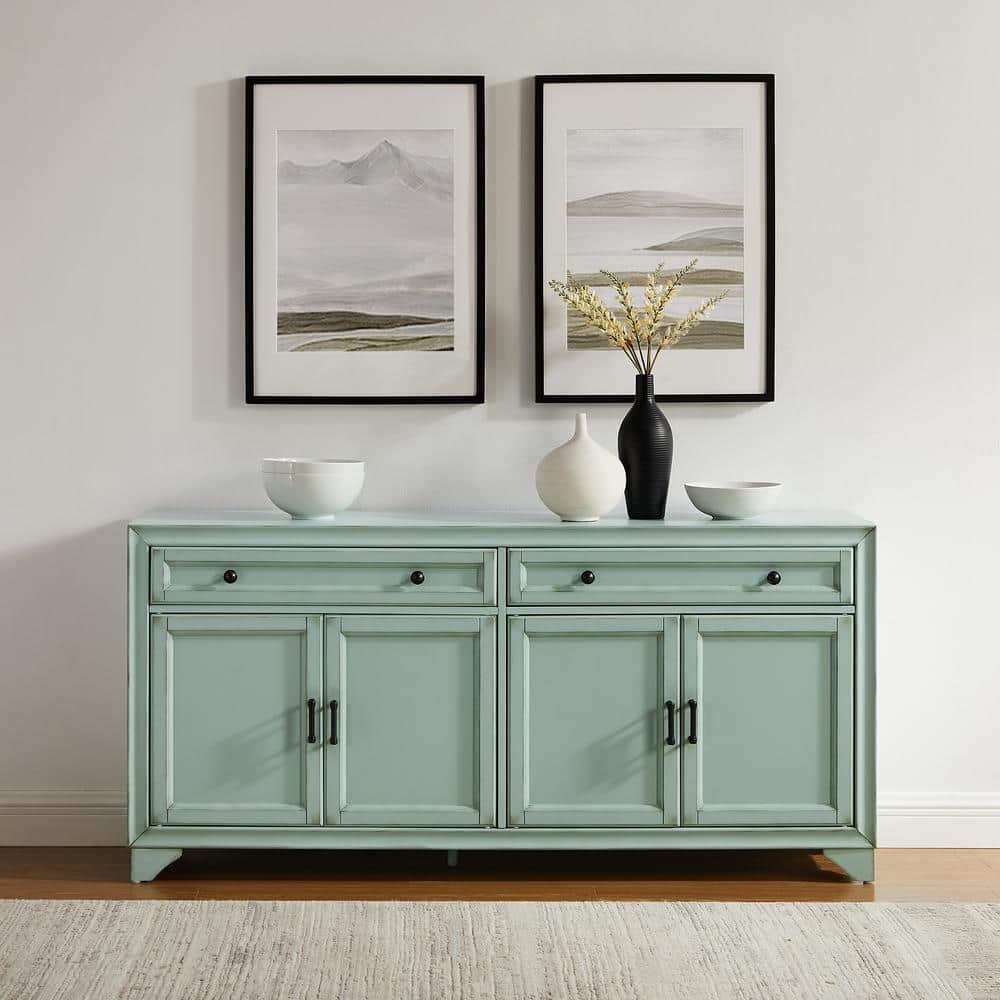 Seafoam Blue Engineered Wood Sideboard Buffet Cabinet with Storage
