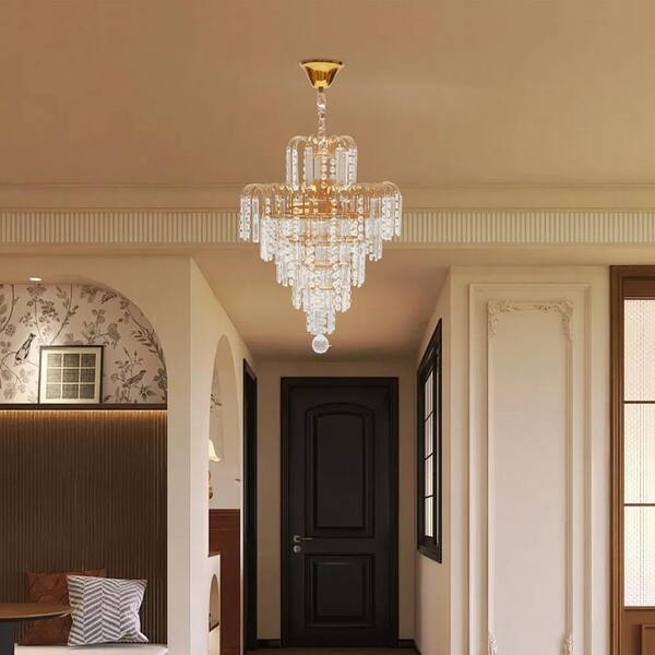 OUKANING 4-Light Modern Crystal Round Gold Pendant Light with K9