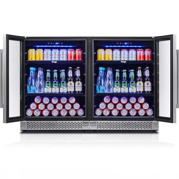 Yeego 48 in. 280-Cans Dual Zone Beverage Cooler Side-By-Side Refrigerator Built-In or Freestanding Mini Fridge w/ Safety Lock, Silver