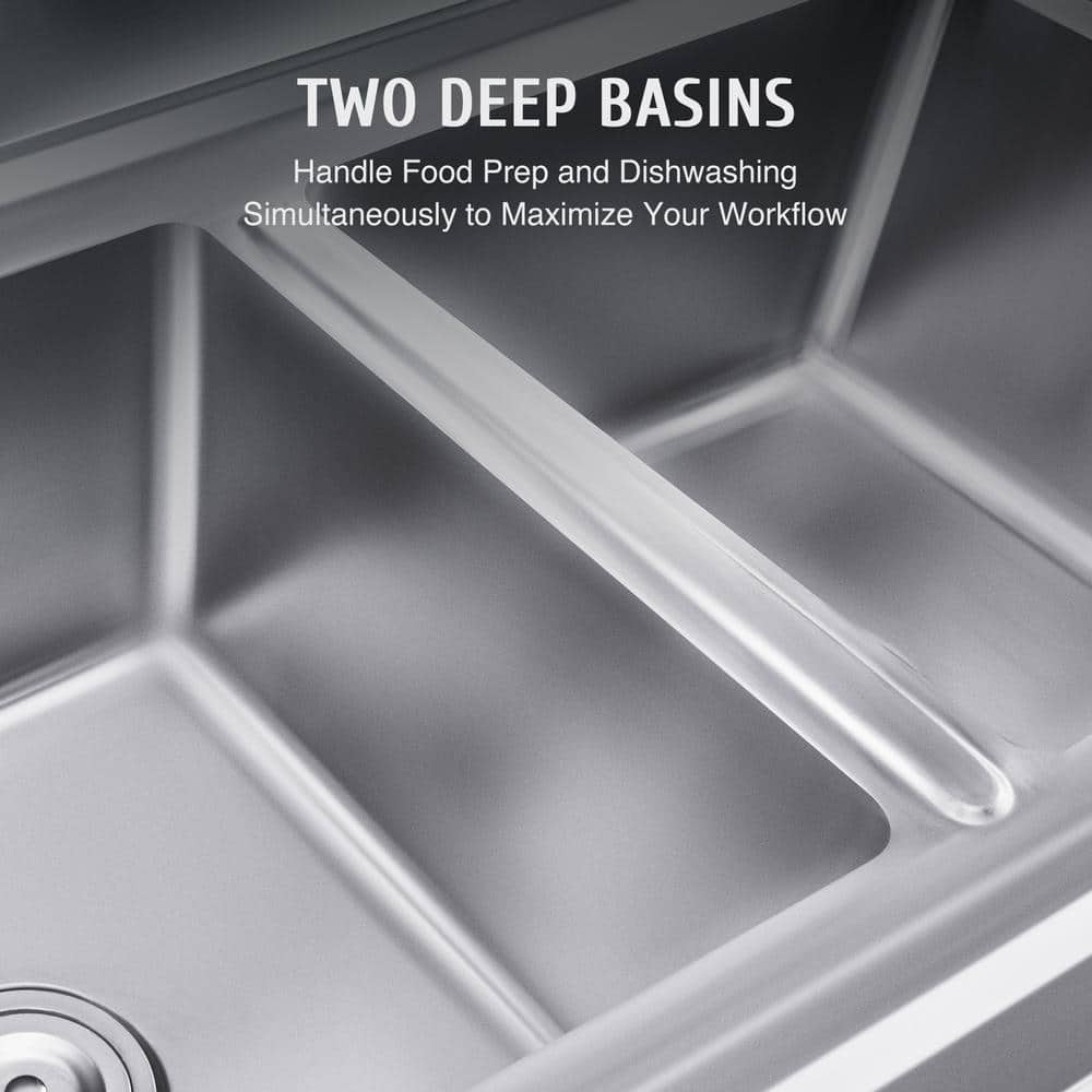 39.4" Stainless Steel Freestanding Double Basin Utility Sink