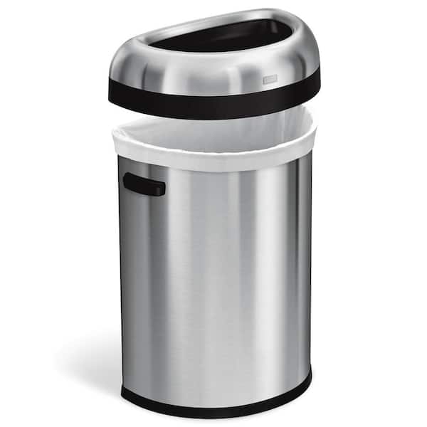 80L Semi-Round Open Top Commercial Trash Can, Brushed Stainless Steel