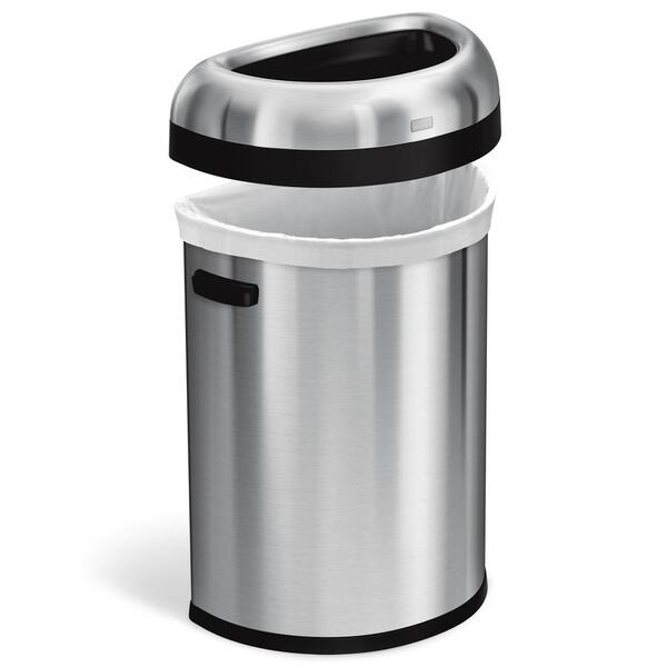 80L Semi-Round Open Top Commercial Trash Can, Brushed Stainless Steel