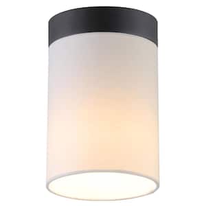 Piper 6 in. Blackened Bronze/White Flush Mount with Fabric Shade