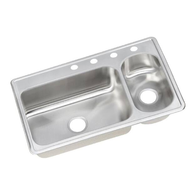 Elkay Dayton Drop-In Stainless Steel 33 in. 4-Hole Double Bowl Kitchen Sink - Right Configuration
