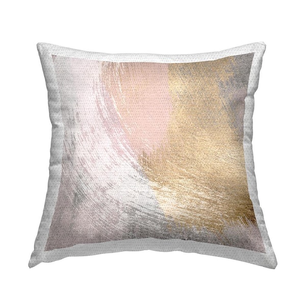 Stupell Industries Pink and Grey Abstract Gold Square Outdoor Throw Pillow