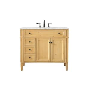 Simply Living 40 in. W x 21.5 in. D x 35 in. H Bath Vanity in Natural Wood with Carrara White Marble Top