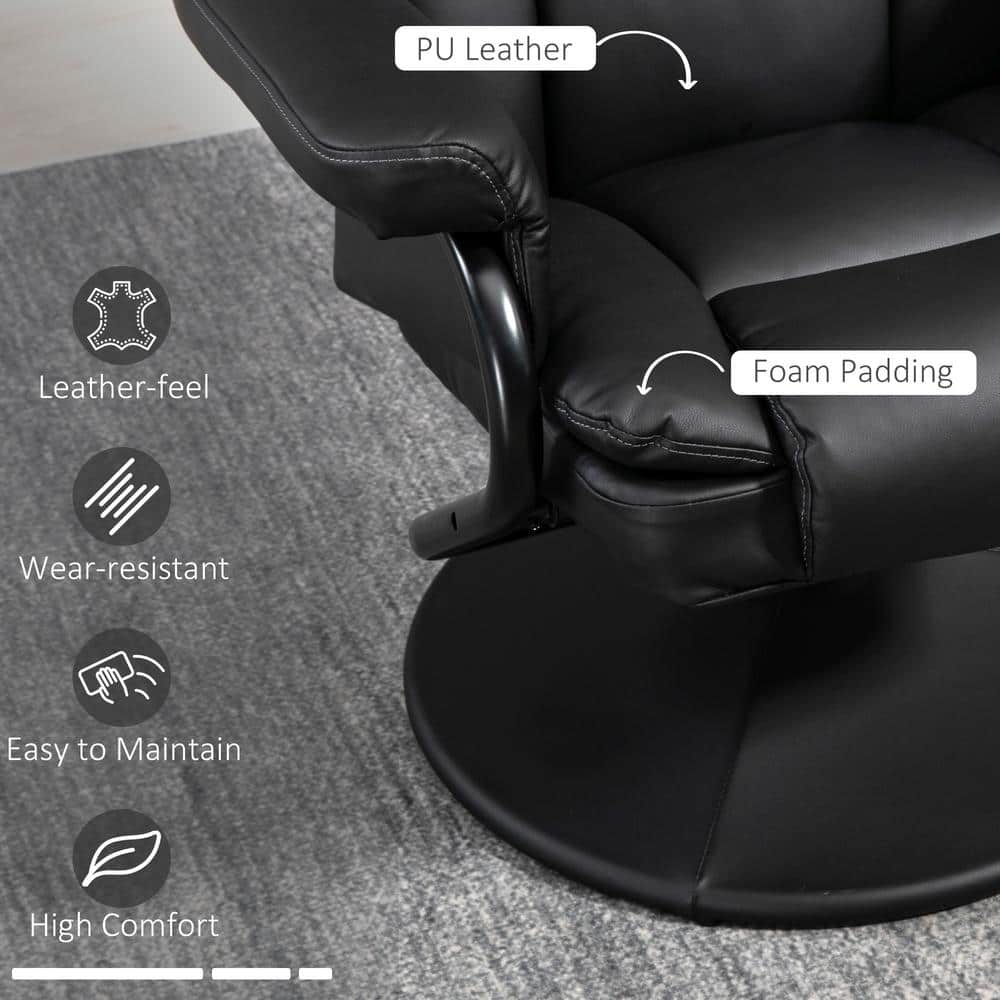 Black Faux Leather Swivel Recliner Chair with Ottoman