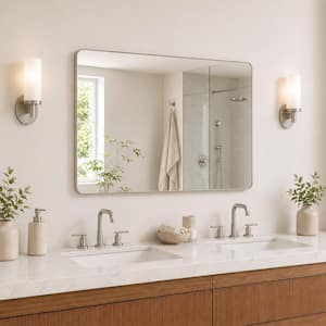 48 in. W x 36 in. H Rectangular Framed Wall Bathroom Vanity Mirror in Brushed Nickel