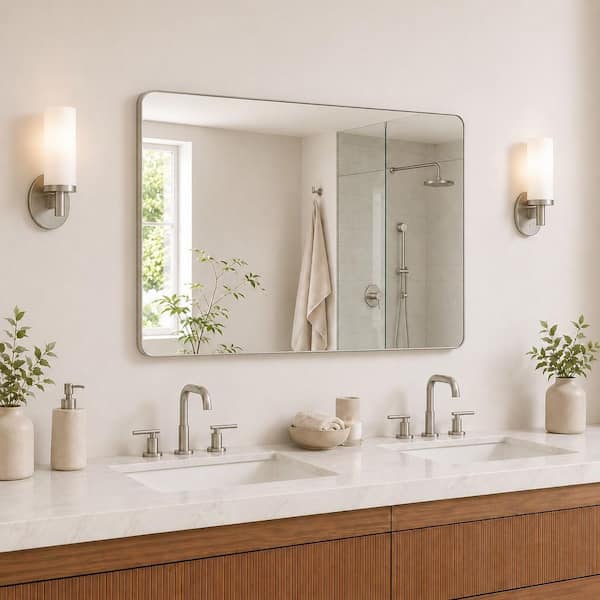 48 in. W x 36 in. H Rectangular Framed Wall Bathroom Vanity Mirror in Brushed Nickel