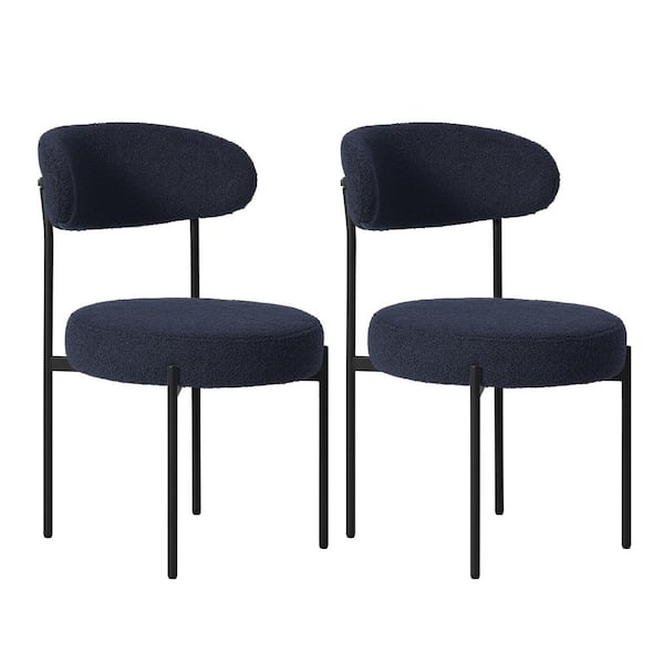 Bayville Modern Sherpa Upholstered Metal Frame Side Dining Chair (Set of 2) in Navy Blue