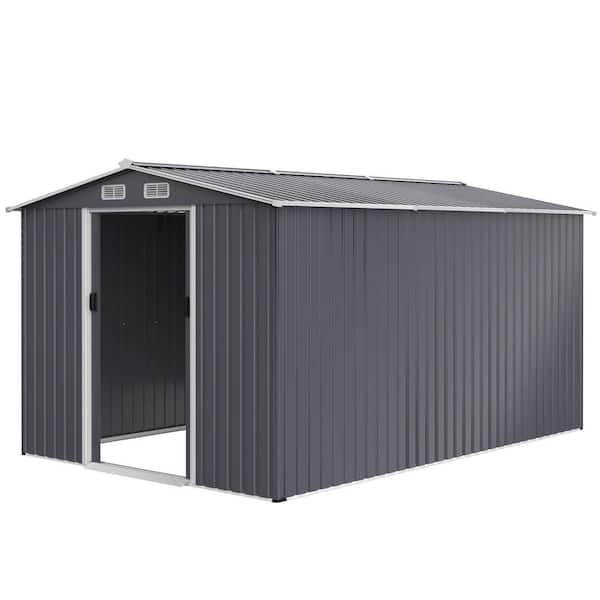 8 ft. W x 12 ft. D Gray Outdoor Metal Shed with Sliding Doors, Air Vent (96 Sq. ft. )
