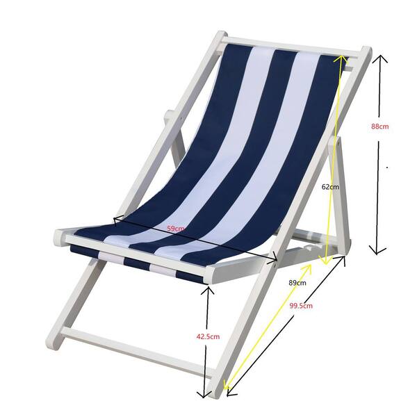 Mondawe Modern Simple 34 6 In H Foldable Sling Chair Wood Outdoor Lounge Chair Beach Chair With Blue Stripe Broad Jy 647 The Home Depot