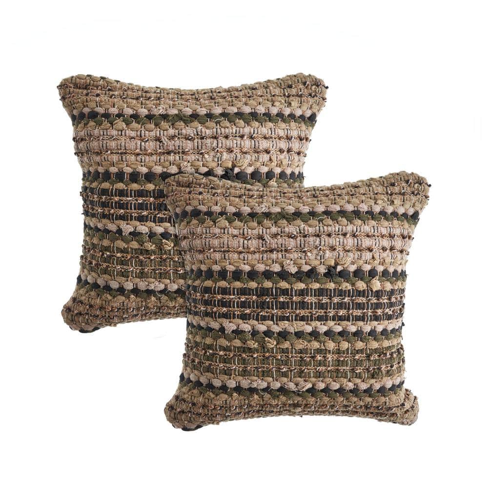 Conner Beige/Brown Striped Chindi Cotton Blend 18 in. x 18 in. Indoor Throw