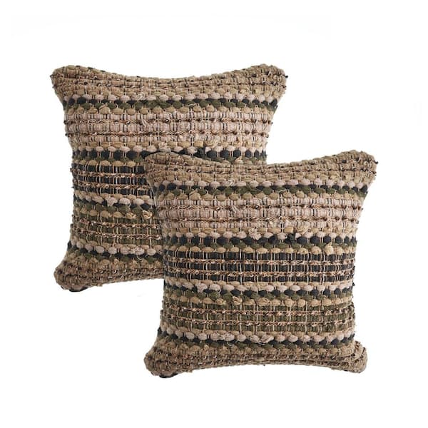 Unbranded Conner Beige/Brown Striped Chindi Cotton Blend 18 in. x 18 in. Indoor Throw Pillow (Set of 2)