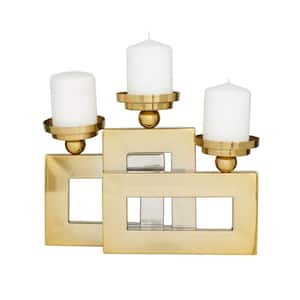 10 in. H Gold Stainless Steel Pillar 3 Plate Candle Holder