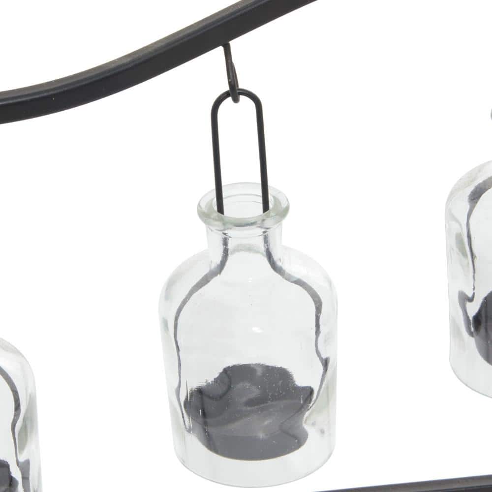 Black Metal Hanging Bottle Candle Lantern with Glass Holders